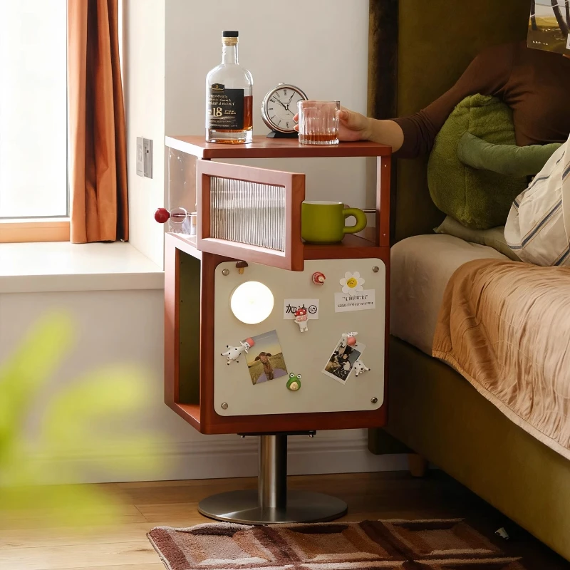 

Medium retro style Bauhaus bedroom solid wood storage bedside table Nordic home sofa rotatable side corner table