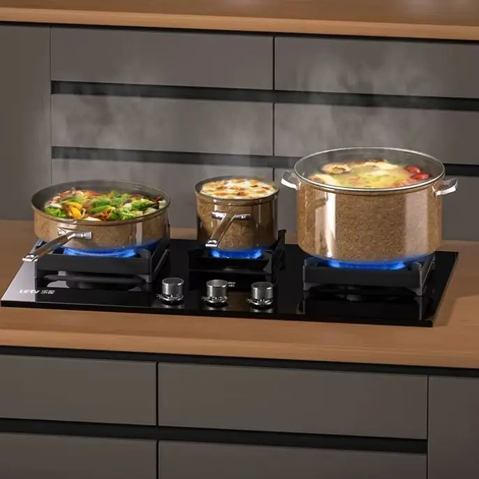 Household three-burner gas stove gas stove embedded natural gas multi-burner liquefied fierce fire three-burner stove