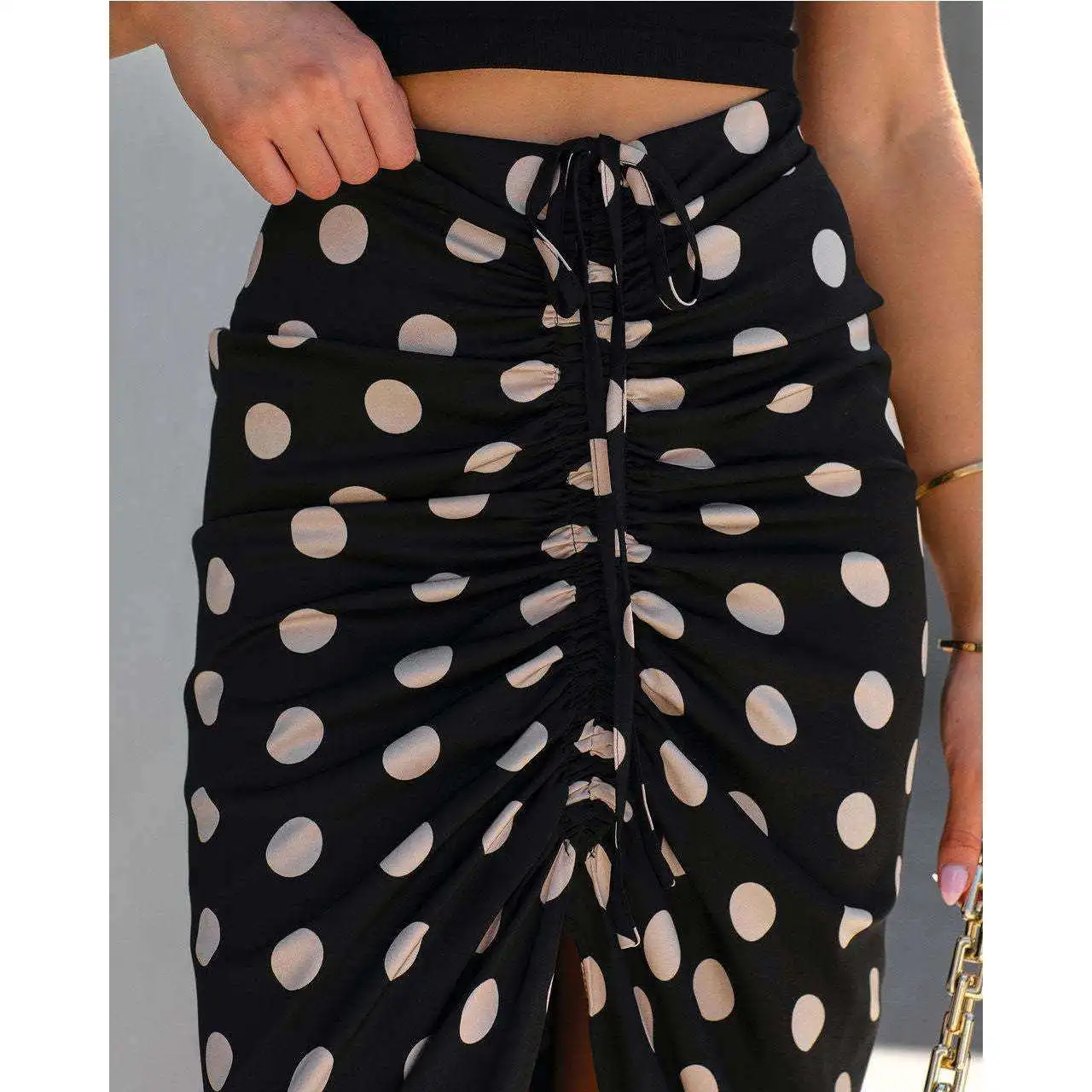 Polka dot dstring midi saia feminina outono inverno novo sle chinês sle bolo saia comprimento médio t-acetato fibra
