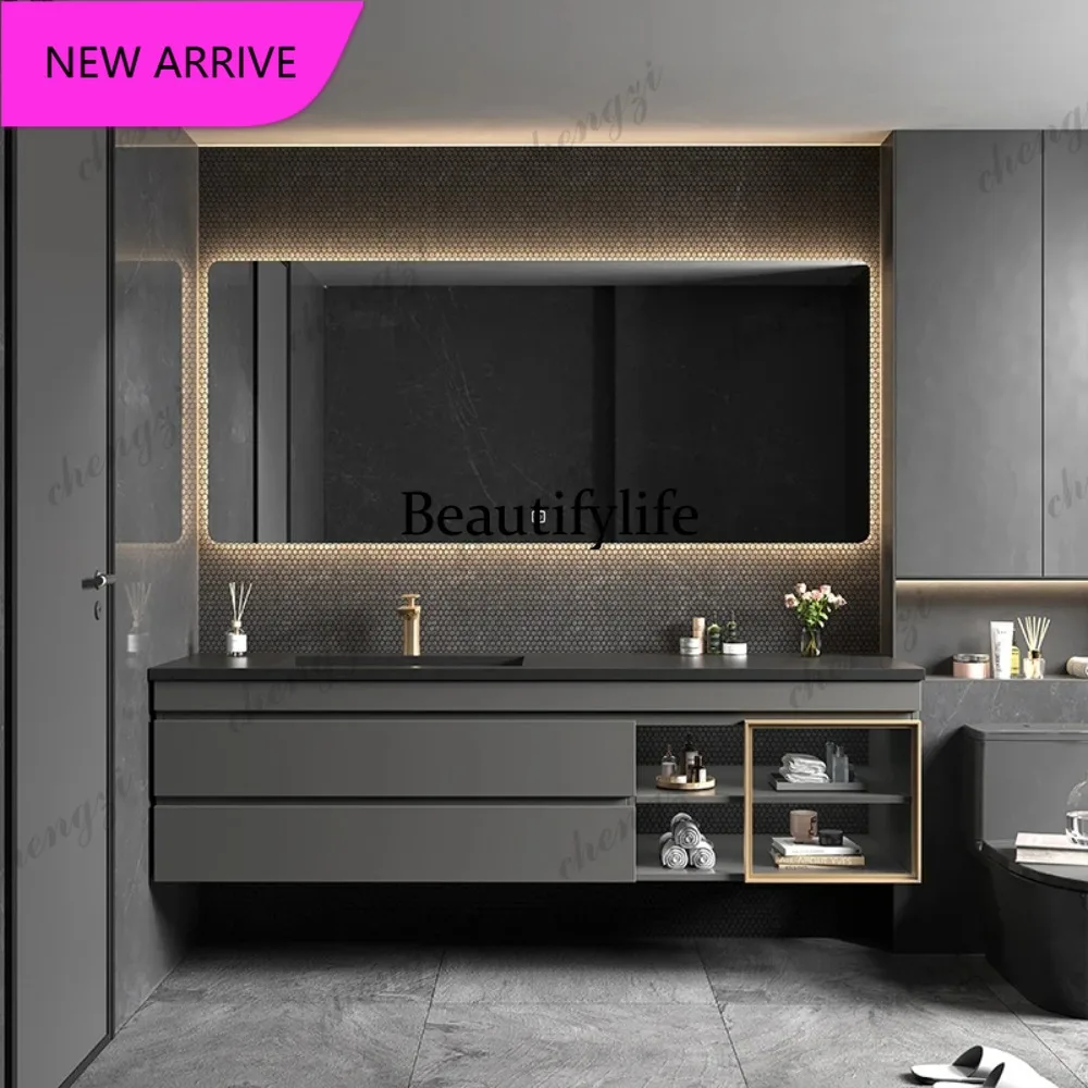 CC Light Luxury Rock Plate Integrated Bathroom Cabinet Combination Modern Minimalist Bathroom Solid Wood Bathroom Toilet Wash Ba