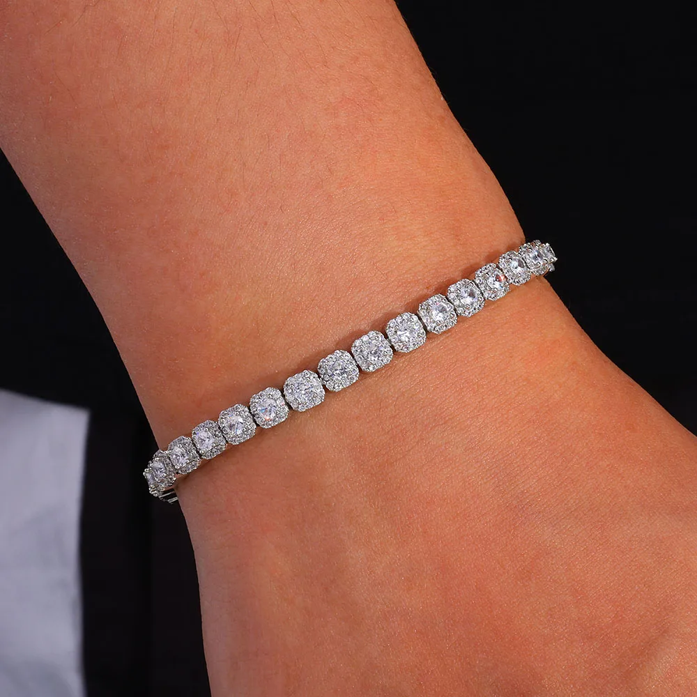 Hip Hop Jewelry 5mm Iced out Diamond 5A CZ Cluster Tennis Link Bracelet for Women/Girl Thin Bracelet Christmas Gift