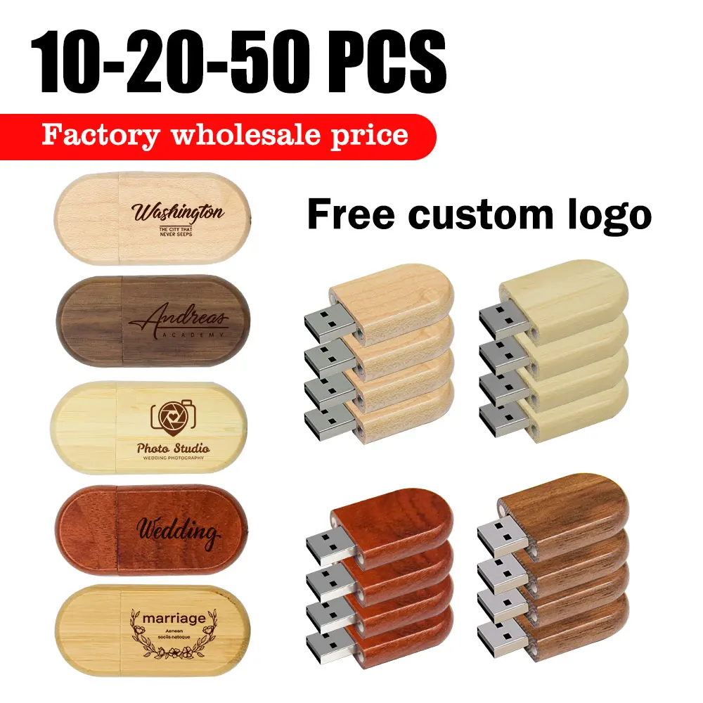 10/20/50 pçs/lote logotipo gratuito atacado madeira usb flash drive 128gb usb vara 32gb unidade de memória de alta velocidade fotografia de casamento presentes