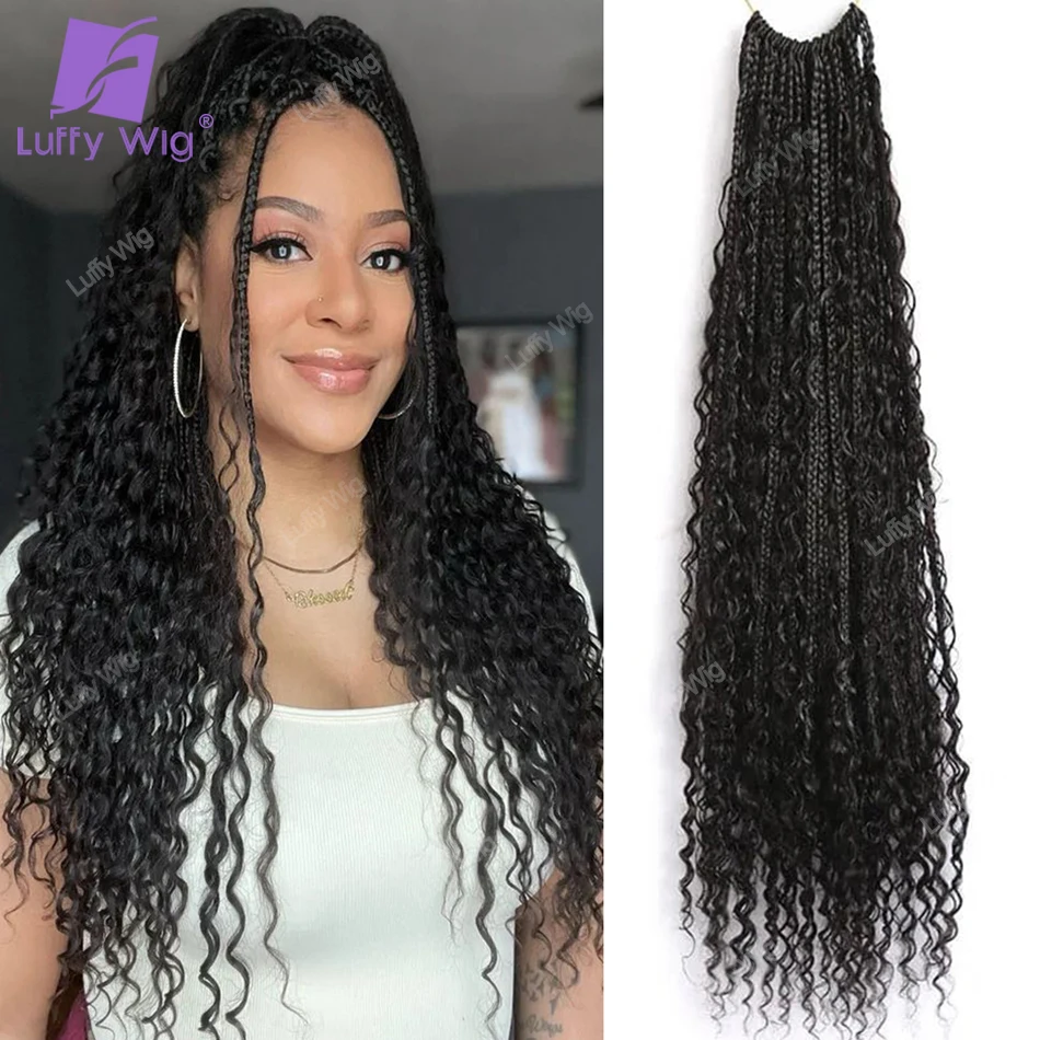 Crochet Boho Box Braids With Human Hair Deep Wave Pre-looped Boho Box Braids Crochet Human Hair With Curly Ends For Black Women