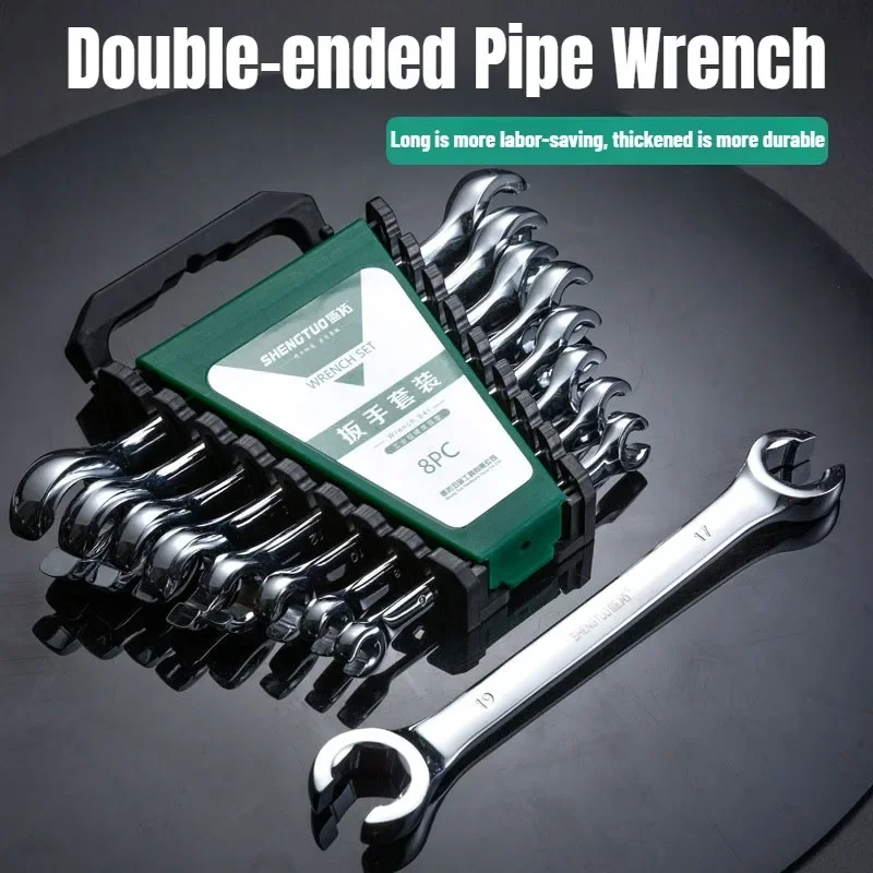 6-27mm Oil Pipe Flare Nut Wrench Set Full Polish High Torque Hand Tool Open-end Brake Spanner for Car Repair Disassembly Tool