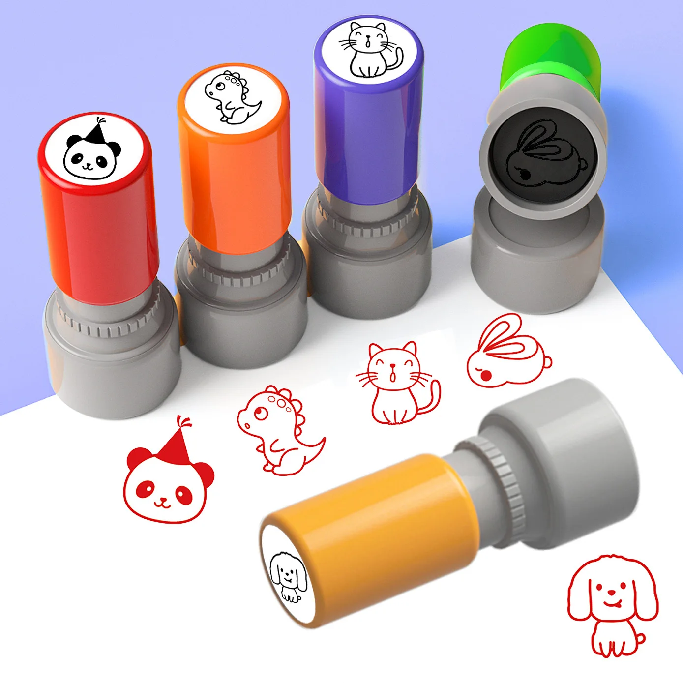 5pcs Kawaii Animal Stamps High Elasticity for Students Scrapbooking Diary Card Making Creative Decorations with Storage Box