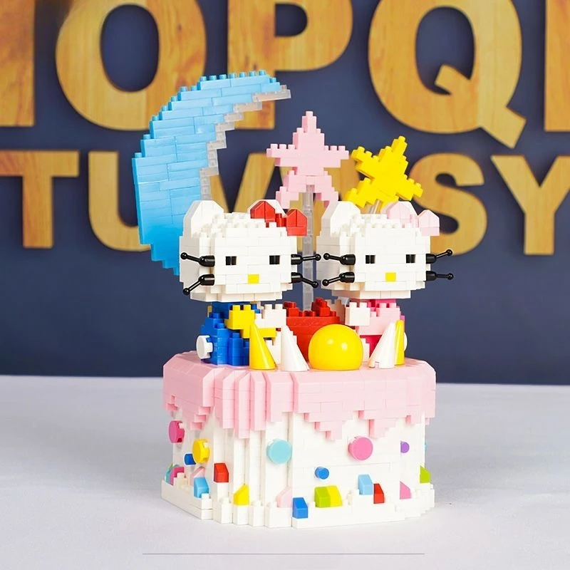 

Cute Hello Kitty Birthday Cake Gift Building Blocks Toy Model Girl Adult Gift DIY Micro Particle Children's Toy Birthday Gift