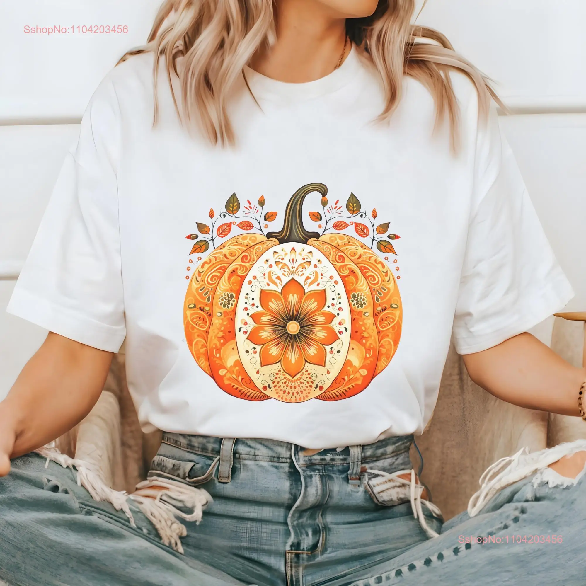 Cute Fall Pumpkin T Shirt Autumn Lover Season Thanksgiving Women's Halloween long or short sleeves