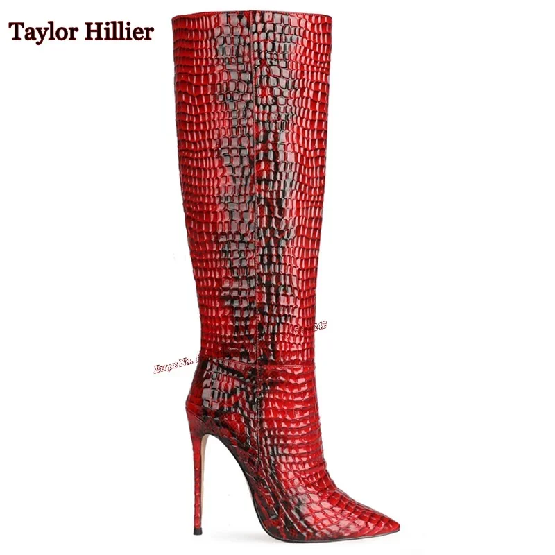 

Three-Dimensional Straight Women'S Boots Stone Pattern Pointed Stilettos Slip-On Fashion Boots High Heel Boots Spike Boots 45