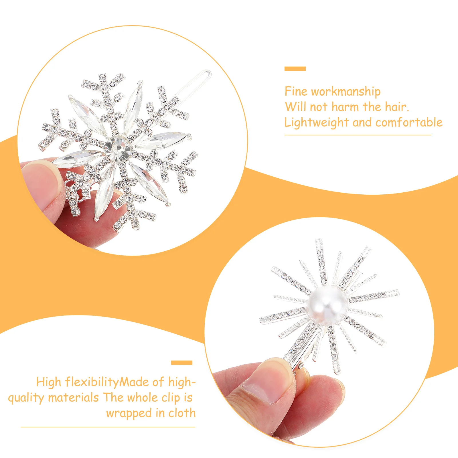 

5Pcs Exquisite Snow Hairpins with Rhinestones Feminine Hair Clips for Women Comfortable Lightweight Great for Daily Outings