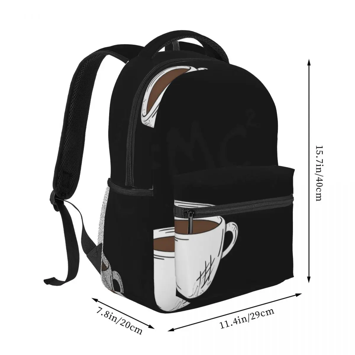 Sweet Snack Student Backpack Center Coffee Cup Energy Formula Funny Coffee Doodle Black Brown White Fun Bookbag for Girls Teens