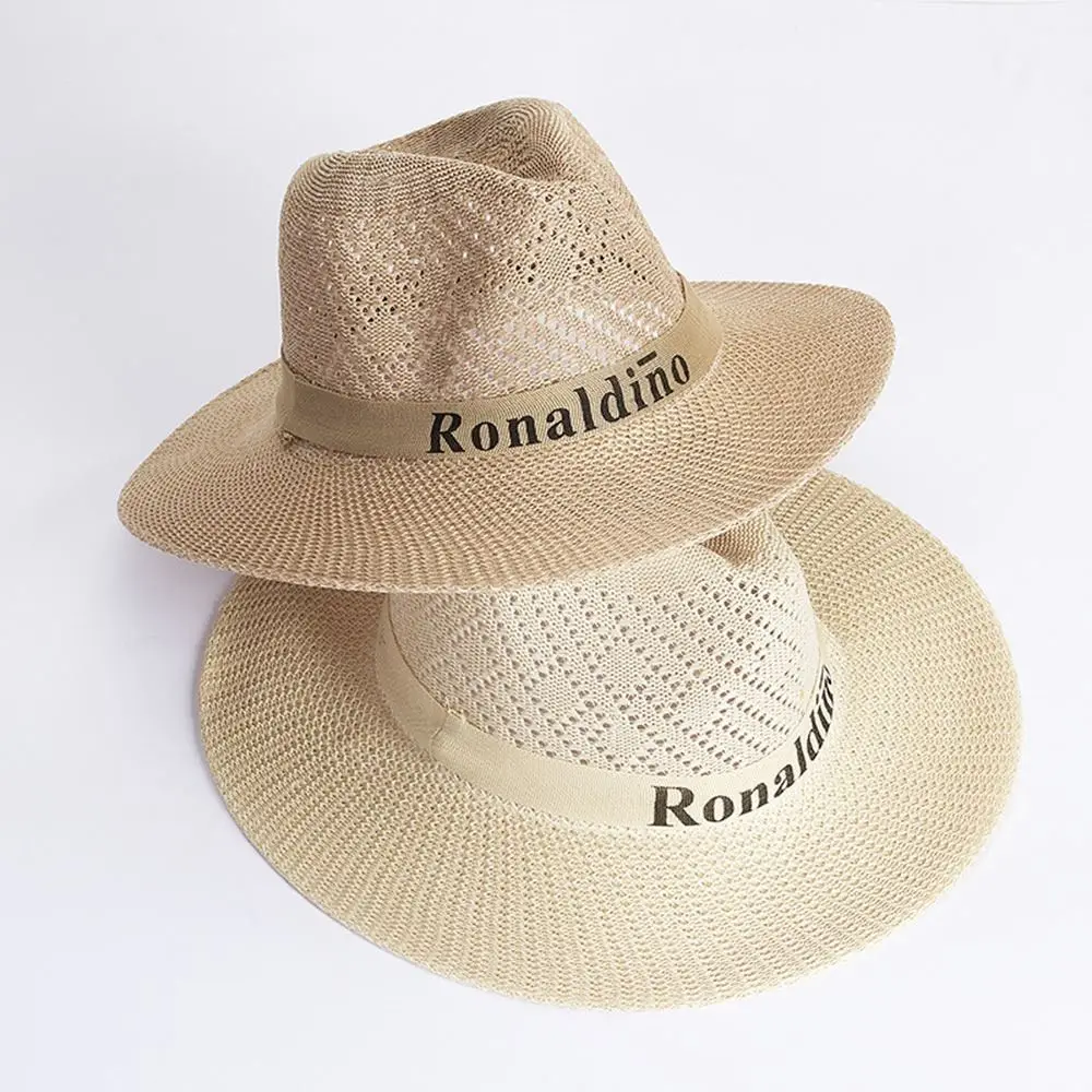 Summer Men Breathable UV Protect Sun Protection Bowknot Panama Wide Brim Cowboy Hat Straw Hat Sunscreen Cap Middle-aged