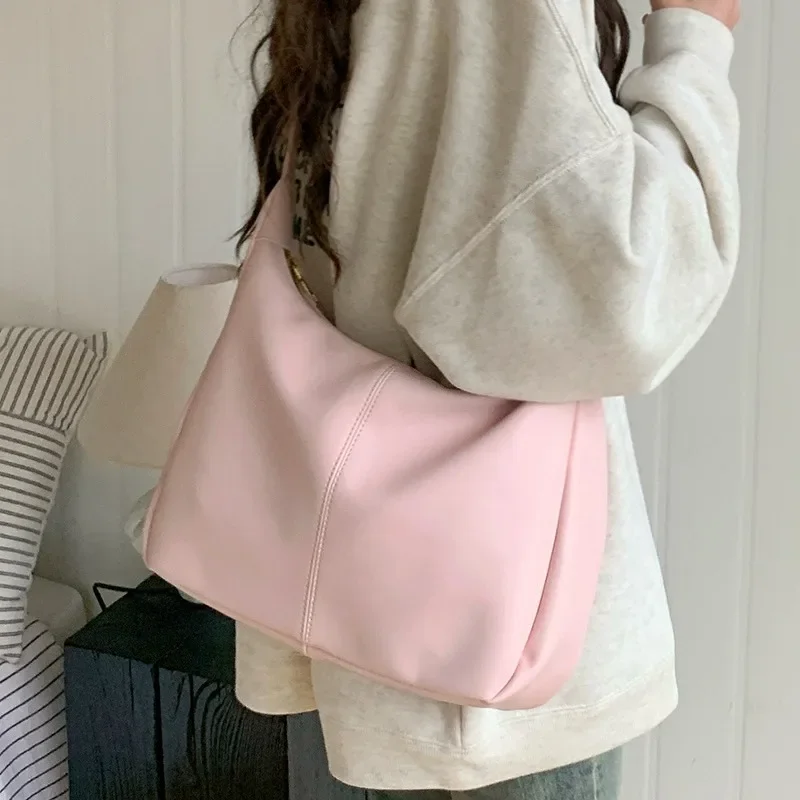 Xiuya Pure Pink Shoulder Bag Women Elegant Casual Large Capacity Sweet Fashion Tote Bag Pu Leather Korean Style Female Handbag