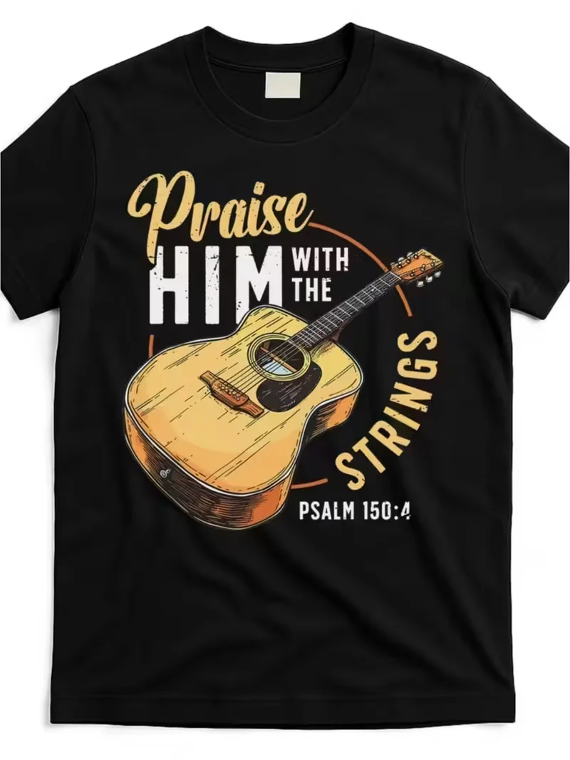 Rock Band Skeleton Guitarist Graphic T-Shirt Music Tee with Electric Guitar & Stage Design Loose Fit Crew Neck Unisex Casual Top
