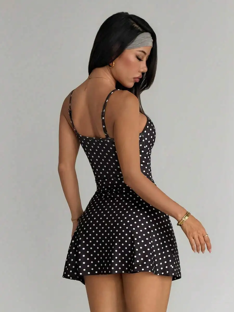 

Women Polka Dot Print Camisole Mini Dress Summer Sleeveless Bodycon Dress