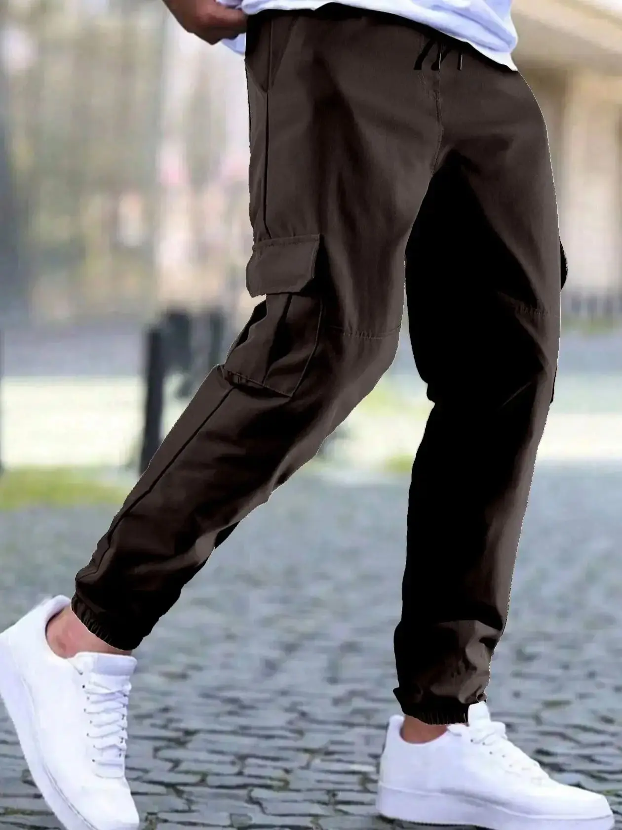 Men's Casual Loose Cargo Pants 2025 Full Length Drawstring Pocket Design Solid Color Male Trousers