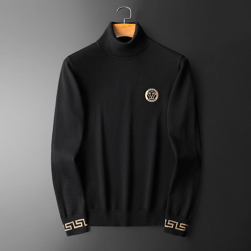 

Мужской вязаный свитер Station Tide с высоким воротником, двойным воротником-стойкой, шерстяной, зимний, повседневный, с длинным рукавом