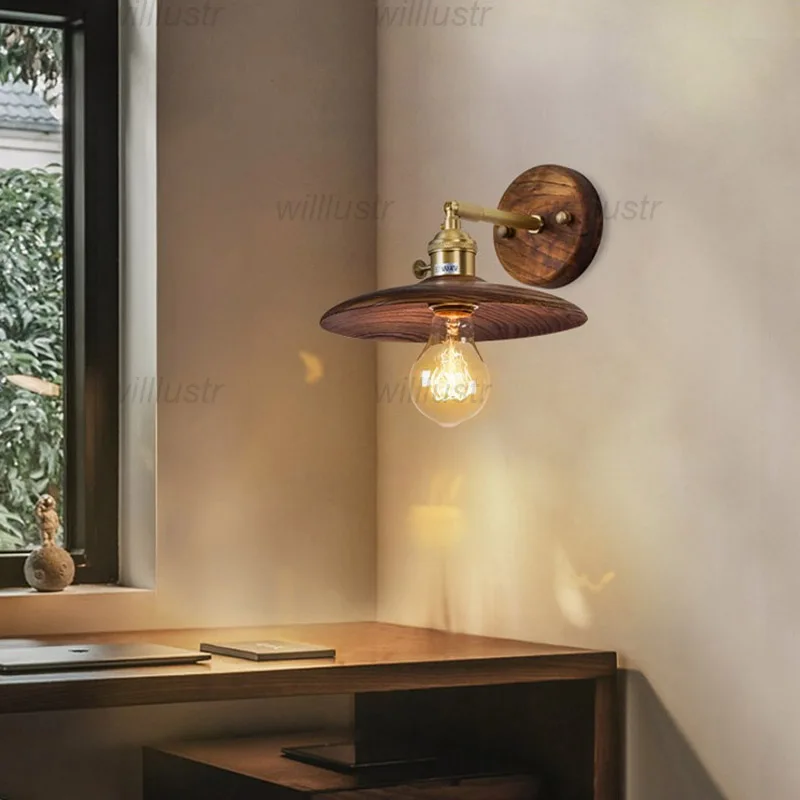 الرجعية الجوز الأسود الخشب الجدار مصباح النحاس امفولدر الشمعدان مقهى الإقامة السرير استوديو الشرفة شرفة المدخل الإضاءة الخشبية #5