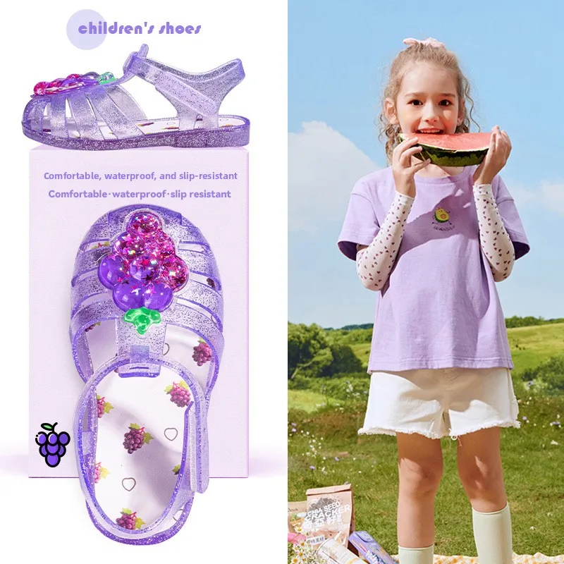 2026 Children's Crystal Roman Shoes Summer Boys Girls cute Pineapple Grape Cherry Jelly Sandals Princess Girls Beach Shoes 23-34
