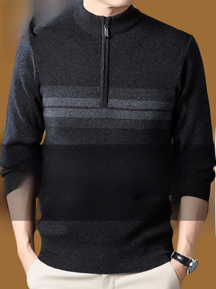 

Kangaroo Mid-aged Winter Thiened Warm f-high Collar Zipper Casual Men's Knitted Sweater Comfortable Long Sve Top