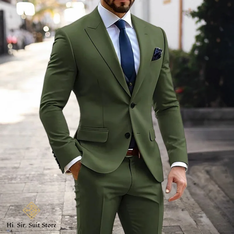 

High Quality Men's Slim-Fit 2-Piece Suit Single-Breasted Solid-Colour Jacket Trousers Wedding & Elegant Formal Occasion Attire