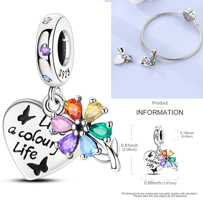 925 Sterling Silber Bunte CZ-Charm-Perlen Herz Baum des Lebens Elefant Hamsa Pfote Sonne Mond für DIY Armband Halskette Geschenk – Detail 32
