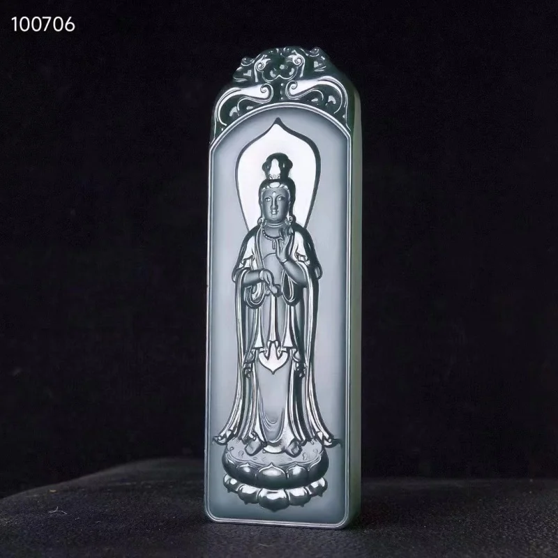 Hetian Sapphire Fine Men's Guardian Goddess Guanyin Bodhisattva Jade Pendant