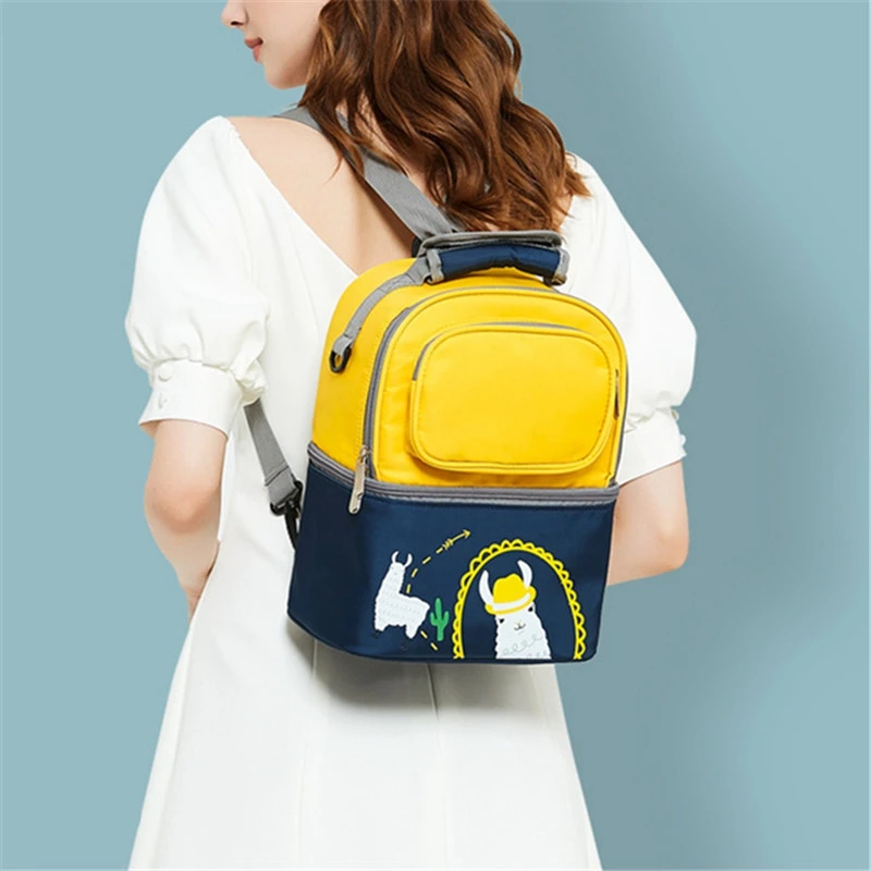 BYMONDY Large Double Deck Lunch Tote Bag for Women Mommy Milk Food Thermal Insulation Lunch Boxes Backpack with Adjustable Strap