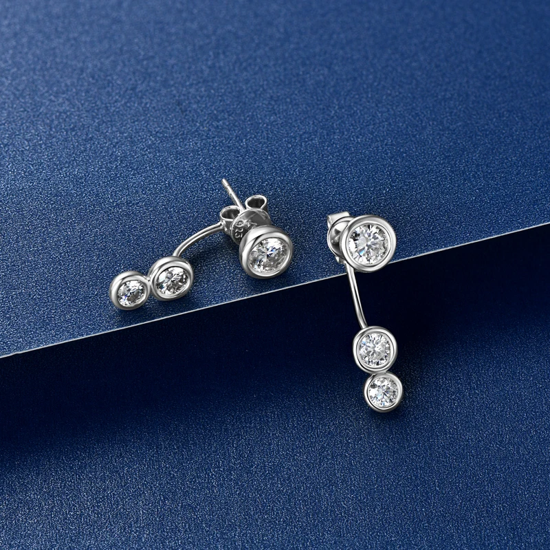 Alle runden Moissanit-Diamant-Ohrjacken-Ohrringe, 5 mm, 4 mm und 3,5 mm, 925er Echtsilber-Ohrstecker für Damen, 2024, einzigartiger feiner Schmuck – Detail 12