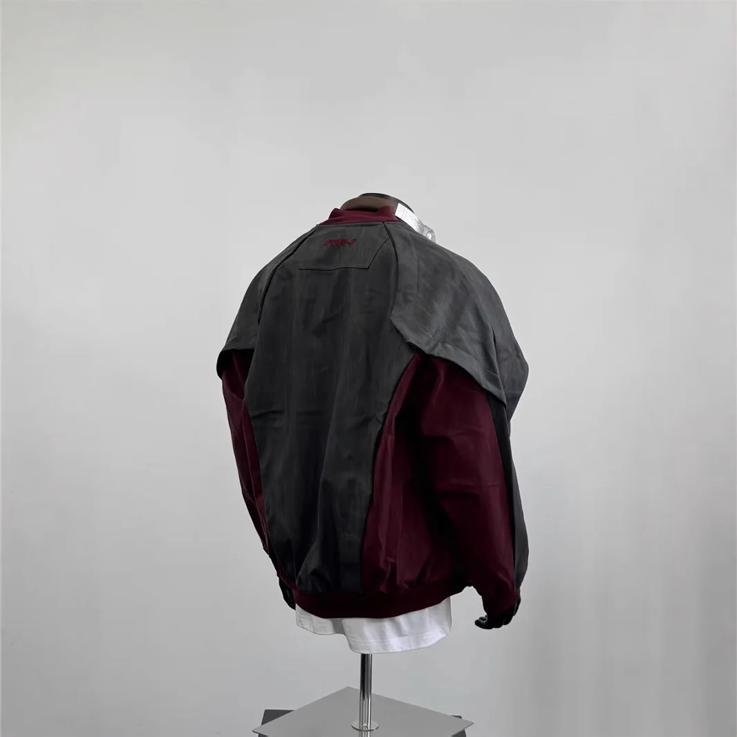 man jacket bomber coat 2025 Autumn Color Block Faux Leather Varsity Jacket Unisex Loose Casual Streetwear Couple's Outerwear