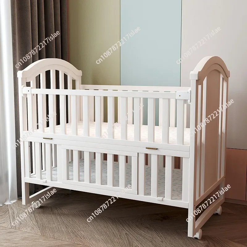 Large white crib Solid wood multifunctional crib Double layer with storage Modern simple children's bed bb bed