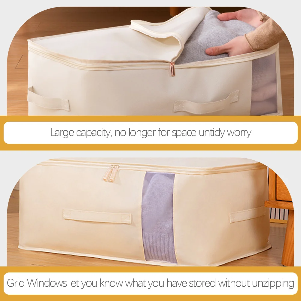 

Large Capacity Comforter Storage Bin Blanket Quilts Organizer Foldable Space-Saving Zippered Transparent Window