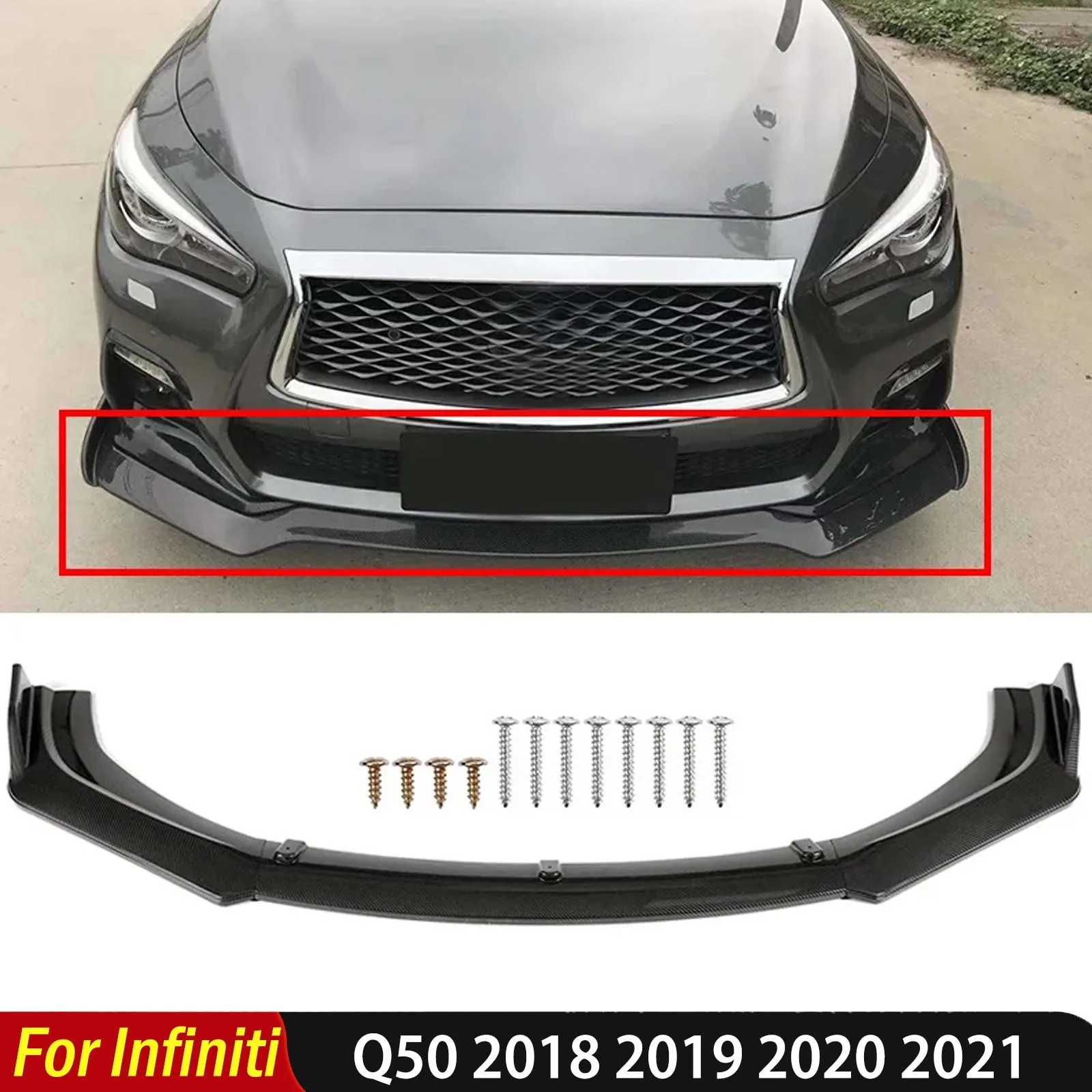

Для Infiniti Q50 2018-2021 передний бампер, разделительная пластина для губ, защитная накладка, спойлер, диффузор, комплект кузова, автоаксессуары