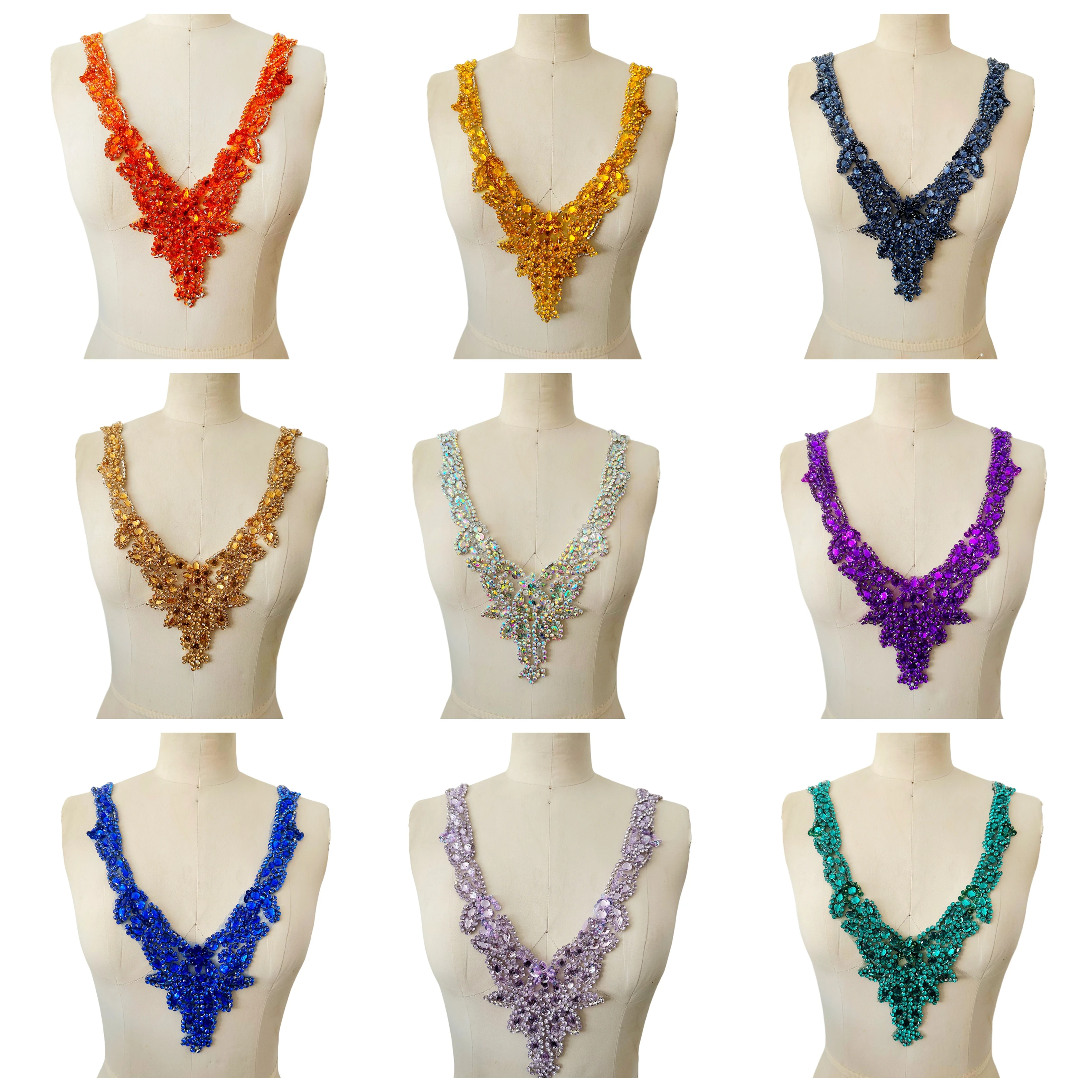 

18 Colors Deep V Neck Tulle Apparel Decoration Party Evening Dress Fabric Luxury Handmade Rhinestone Hot Diamond Material