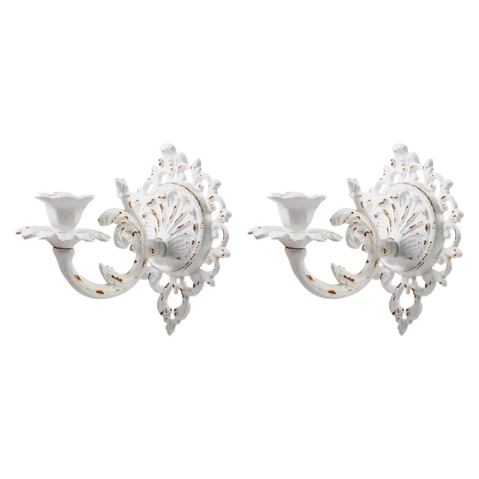 European Vintage Wall Candle Sconce Cast Iron Sculpture White Distressed Candle Holder Decor for Bedroom Hallway Farmhouse