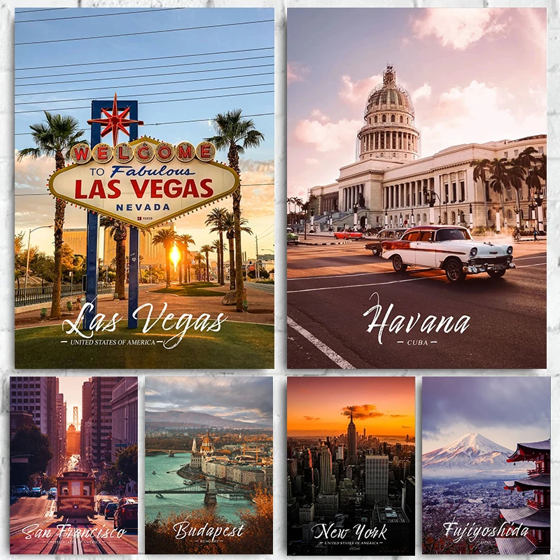 World Famous Cities Canvas London Paris New York Amsterdam Rome Landscape Canvas Painting  Wall Art  for Living Room Home Dec