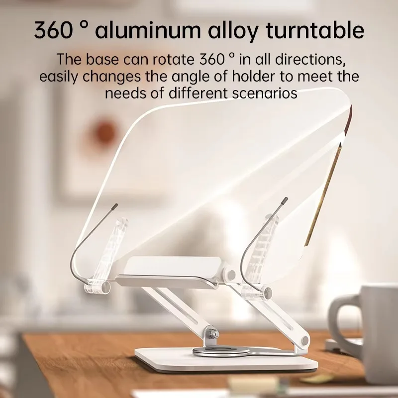 NEW Arrivals Metal Aluminum Alloy Transparent Clear Acrylic Reading Stand 360 Rotate Adjustable Folding Bookend