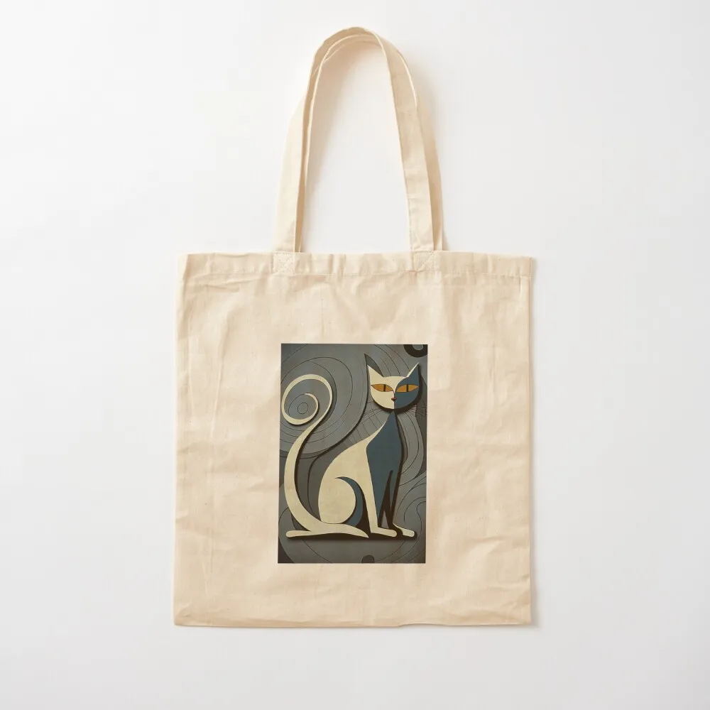 Mid Century Gray Cat 2 Abstract Art Print Painting Wall Decor Tote Bag cute tote bag Handbags Women's handbag