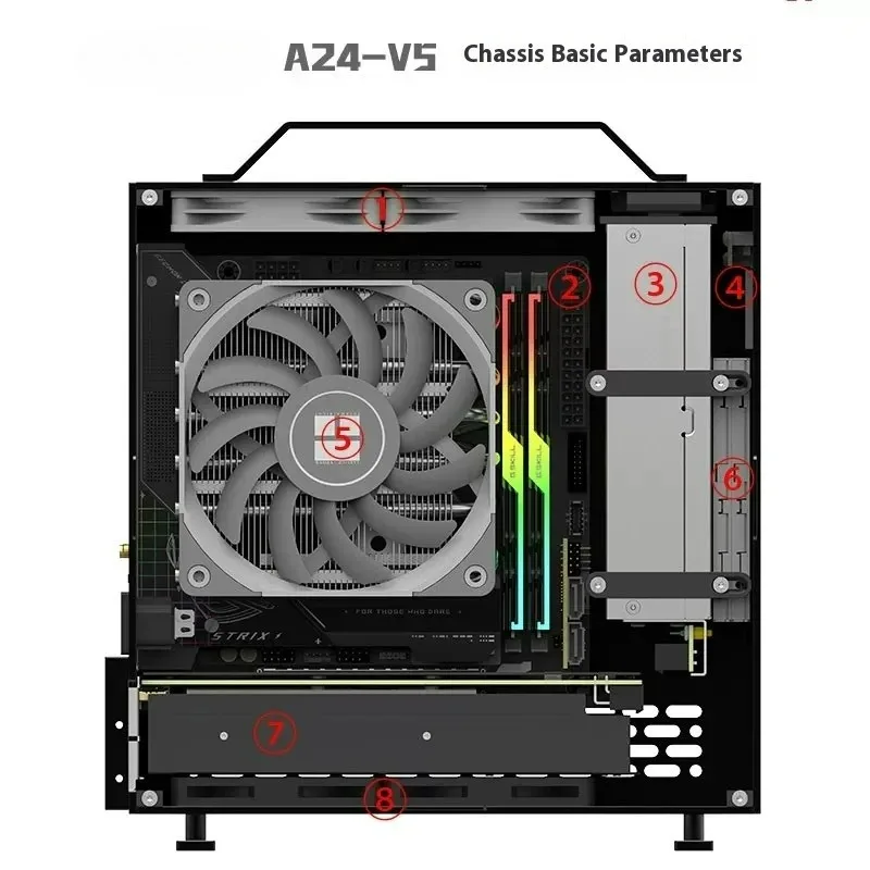 5.24L Mini ITX Chassis A24-V5 2.0 Dual Slot 1U Power Supply Housing Double Sided Chamfer For PC Assembly