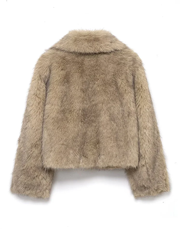 HH レディース ニューファッション フェイクファー風 ショートジャケット 女性用 冬 ラペル 長袖 隠しバックル コート カジュアル ルーズ ハイストリート トップス