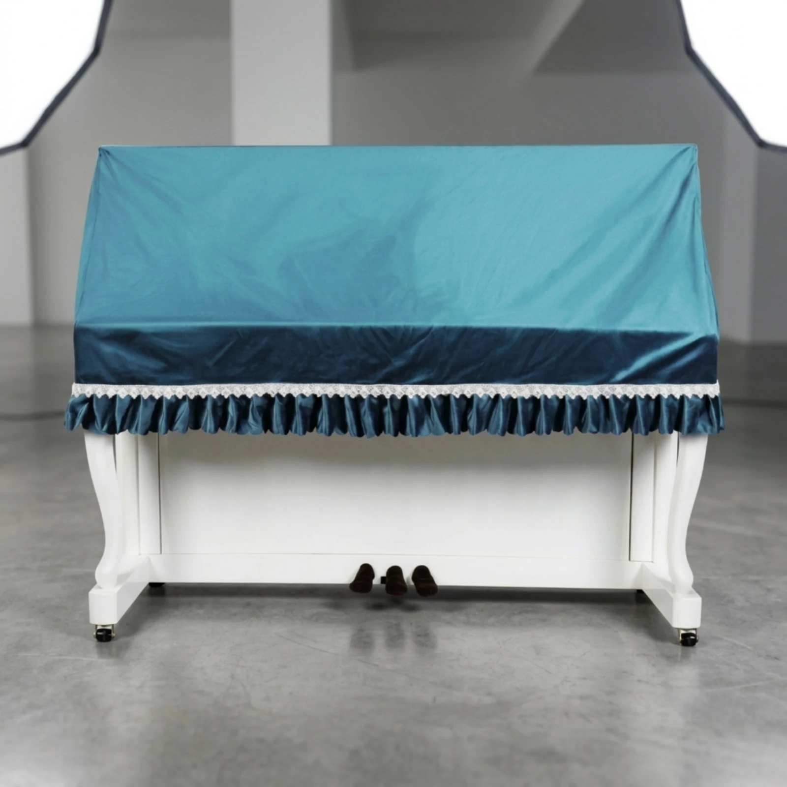 2 Pieces Piano Dust Cover Lace Edging Upright Piano Cover Instrument Protector Smooth Dark Blue