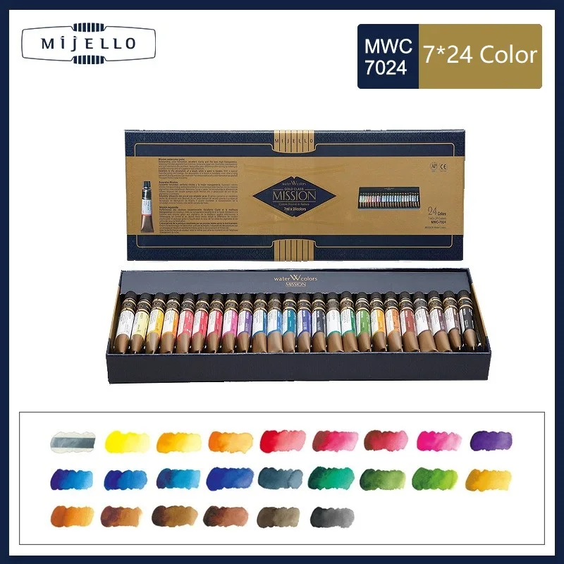 

Mijello Misson Gold 24 Color 7ml Professiona Watercolor Painting High Concentration for Artist Drawing Painting Brush Supplies