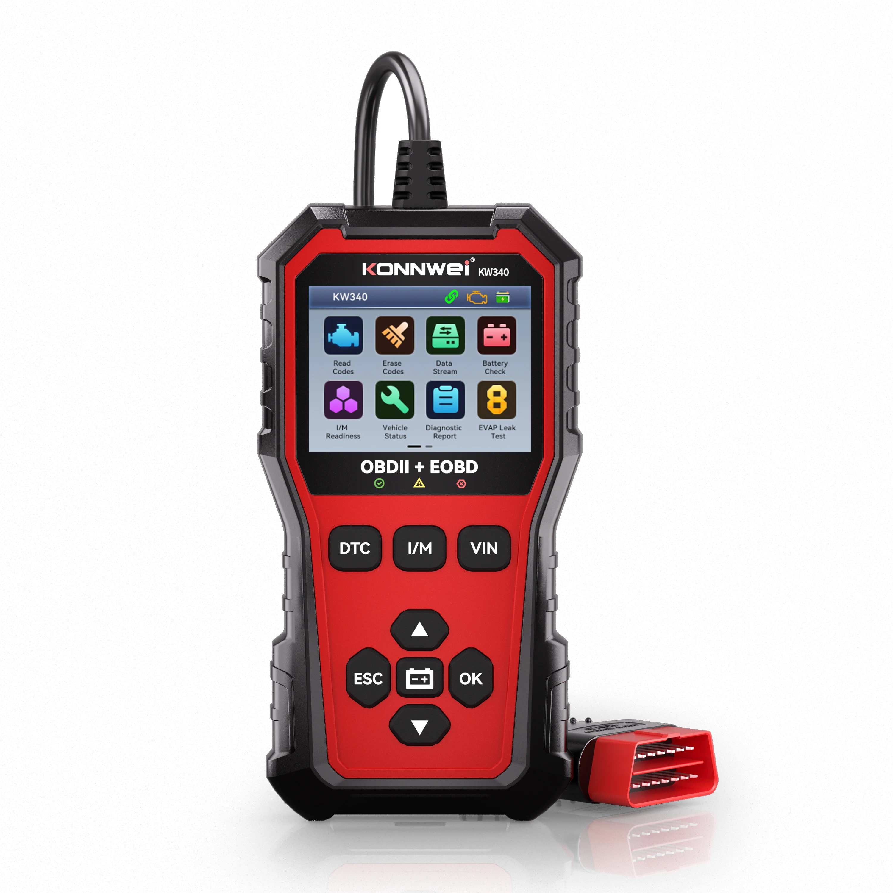 Newest KW340 KONNWEI Car CAN OBD2 EOBD Diagnostic Tool Engine Battery Test Fault Code Clear Real-Time Data Inspection Tool