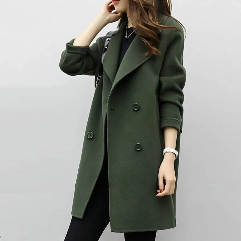 

2025 Autumn/Winter New Women's Medium-Length Woolen Jacket Loose-Fit Slimming Double-Row Buttoning Overcoat