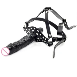 BDSM Harness Double Head Penis Mouth Plug Ball Gags Bit Mouth Slave Fetish Bondage Sex Toys Adult Toys For Men and Women