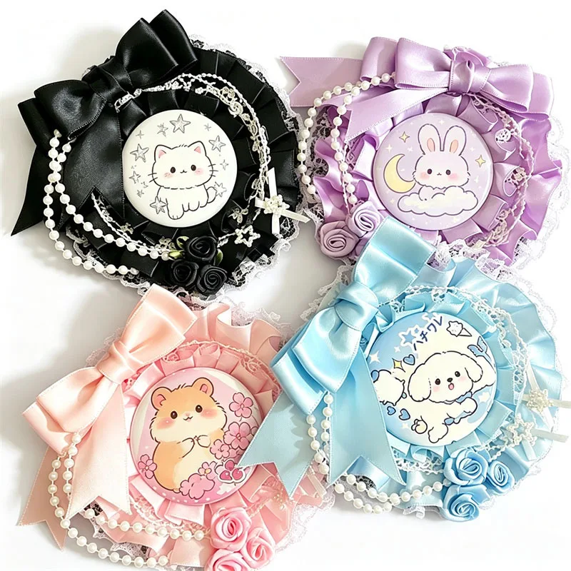 Handmade Lolita Rosette Badge Display Holder Cute Anime Ita Bag Pin Display Frame Cosplay Bag Accessory for Collect Badges Pins