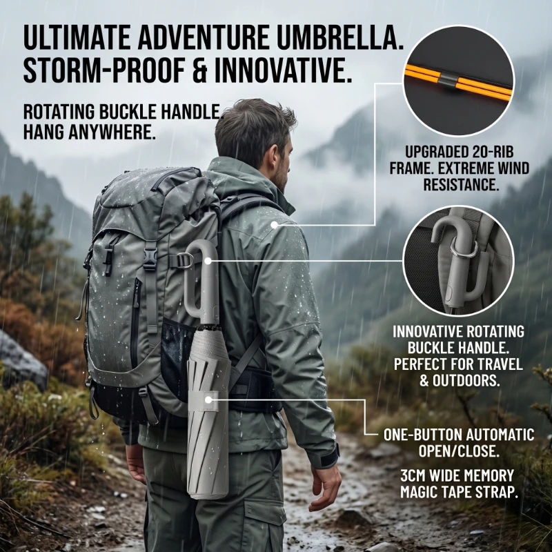 UV Protection Casual Folding UPF50+ Automatic Umbrella with Loop Buckle, Stylish Design Compact Sun, for Outdoor Travel