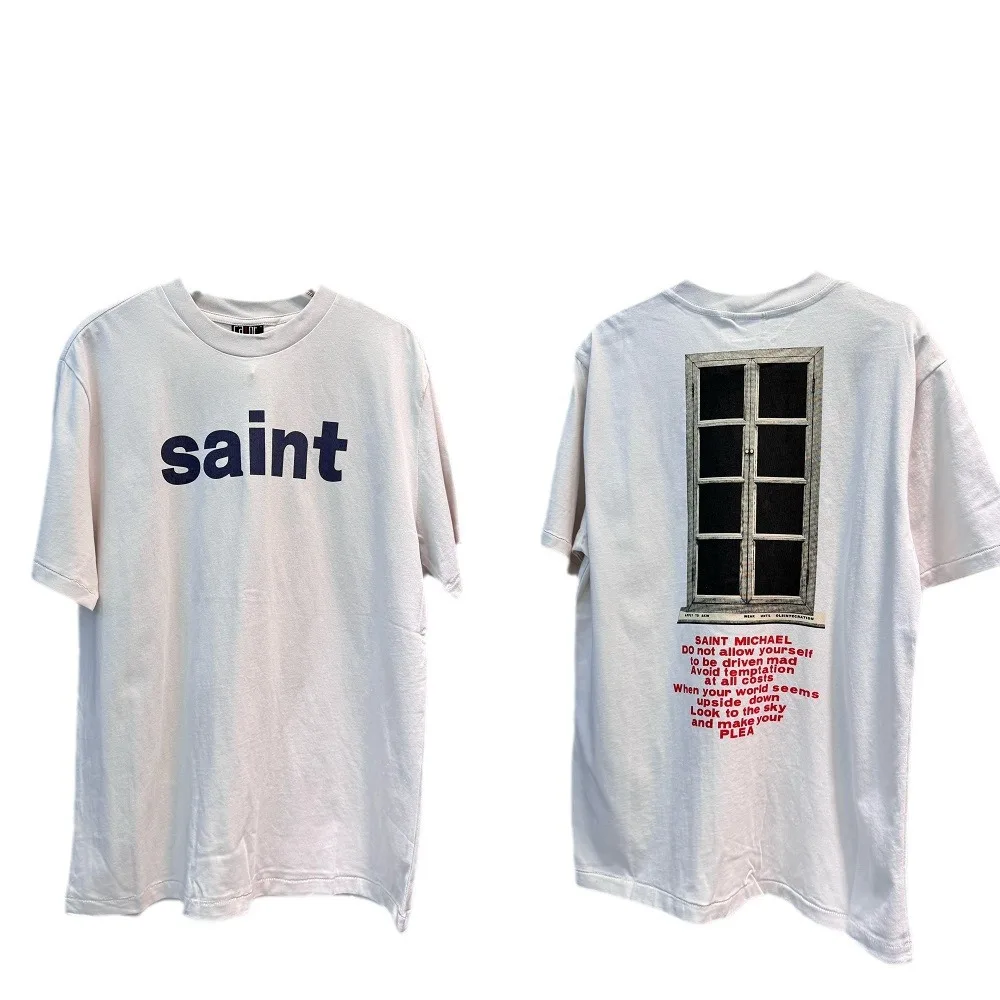 سانت مايكل-تي شيرت بأكمام قصيرة للرجال والنساء ، ملابس قطنية فضفاضة وغير رسمية بحروف مطبوعة ، على الطراز أمريكي ، كلاسيكي