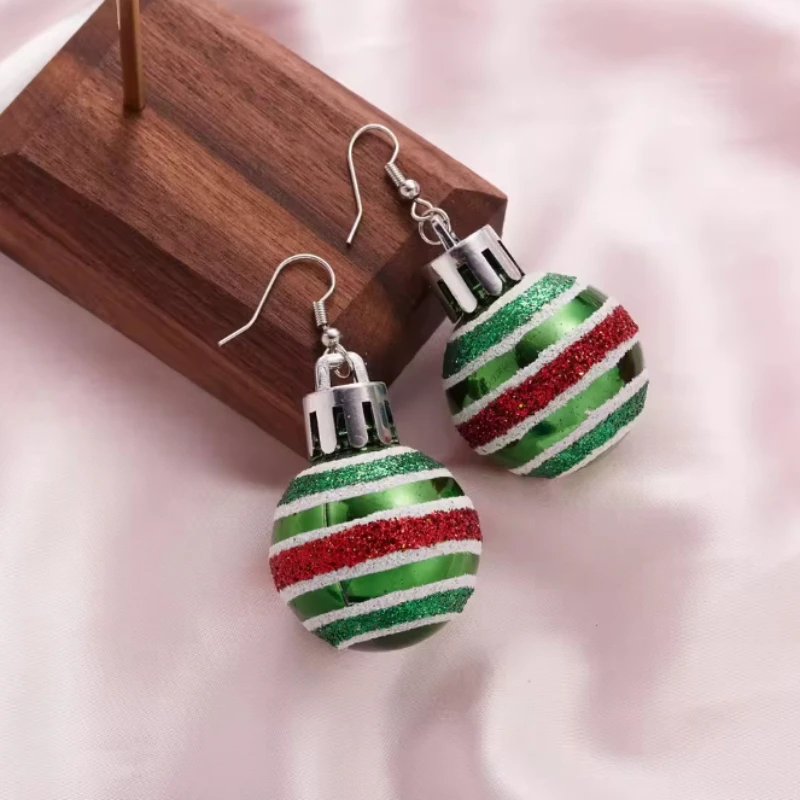 Christmas Sequins Colorful Stripe Resin Light Bulb Drop Earrings Simple Round Ball Earring for Women Men Holiday Jewelry Gifts