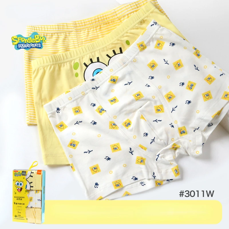 3Pcs SpongeBob Boys Panties Cartoon Cotton Underwears Anime Children\'s Flat Pants Cute Comfortable Pants Kids Gift 4-12y Panties