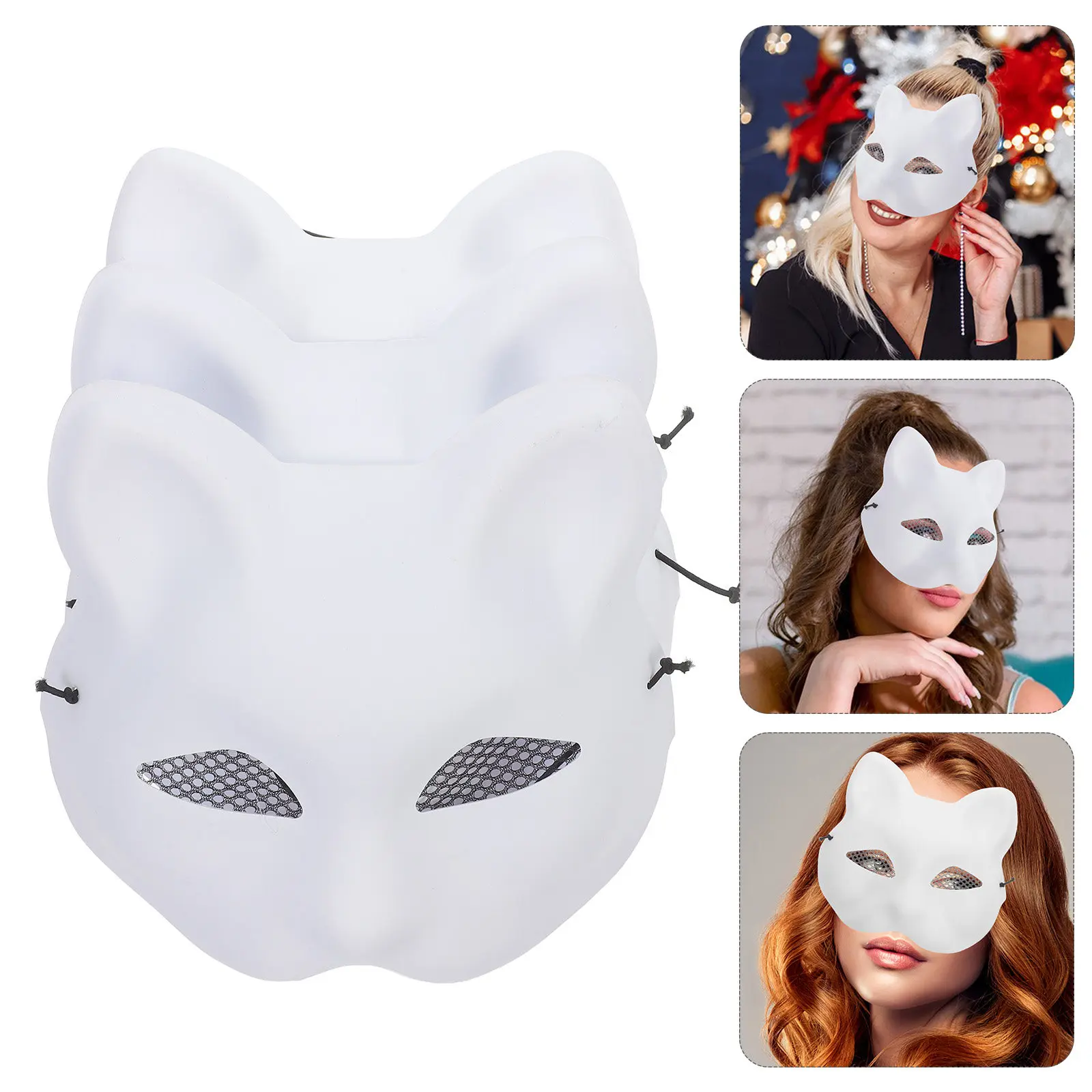3Pcs Unpainted Cat Face Mask Blank PVC Lightweight Safe DIY Masquerade Mask for Women Birthday Masquerade Ball Fashion Show